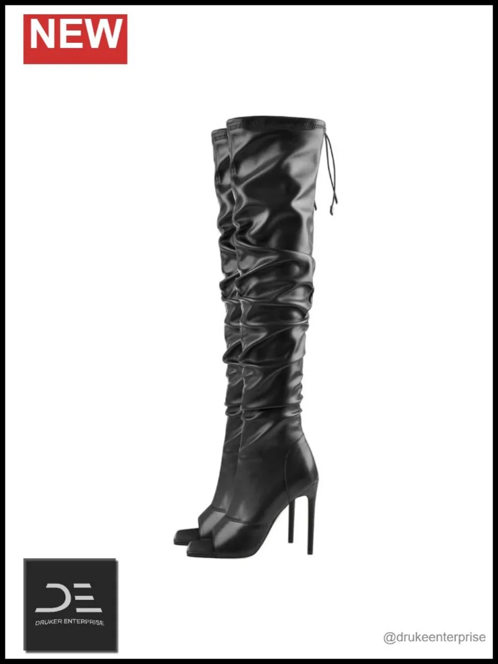 Stiletto Heel Knee High Boots Rhinestone Lace Up Wide Calf Zip
